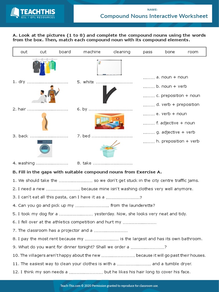 Compound Nouns Interactive Worksheet | PDF | Noun | Verb