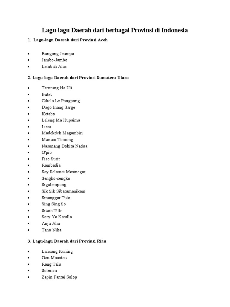 34 Lagu Daerah Yang Ada Di Indonesia | PDF