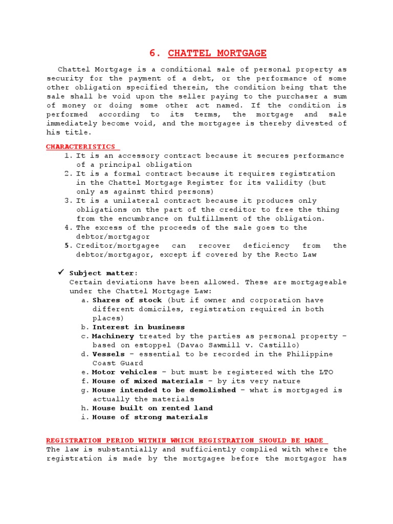 Chattel PDF Mortgage Law Civil Law (Legal System)