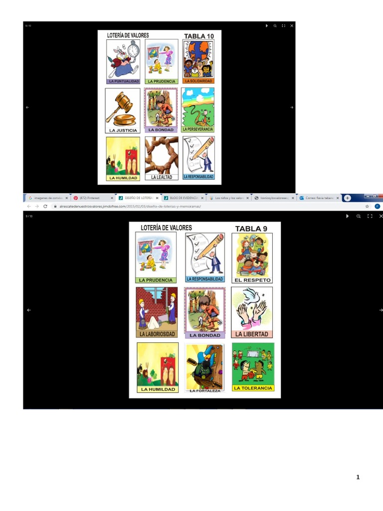 Lotería de Valores para Niños | PDF | Actitud (psicología) | Amor