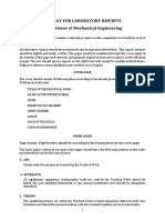 Format For Laboratory Reports Department of Mechanical Engineering