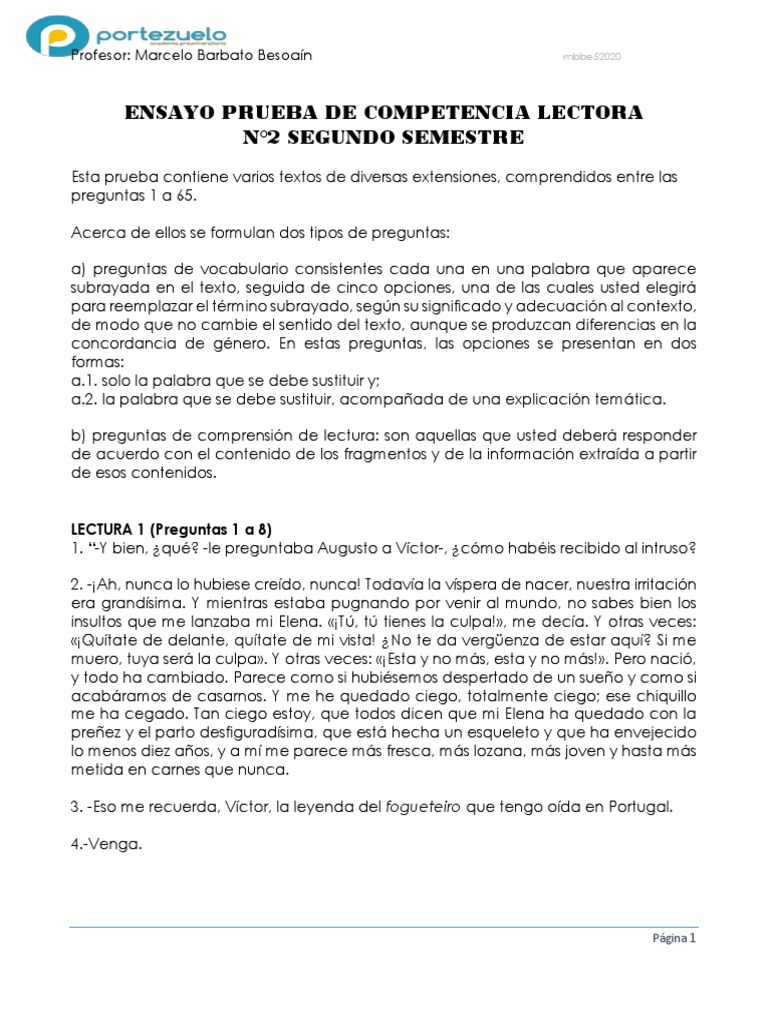 Prueba de Competencia Lectora N°2 | PDF | Derechos de los niños | Autor