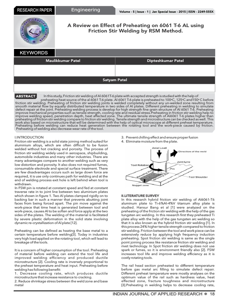 Preheating Effects on Al 6061 T-6 FSW | PDF | Welding | Construction