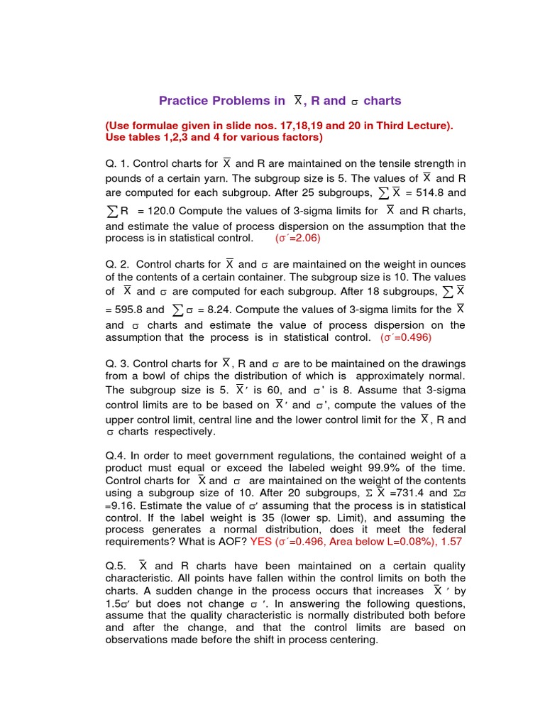 Practice Problems In, R and Charts | PDF | Standard Deviation ...