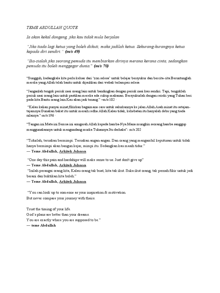 Teme Abdullah Motivational Quote Pdf