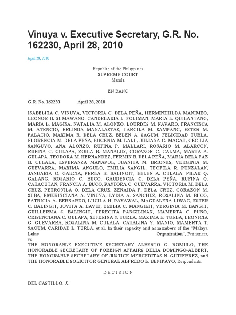 Vinuya v executive secretary g r no 162230 april 28 2010 pdf