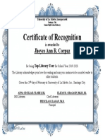 Certificate of Recognition: Jhoyce Ann R. Corpuz