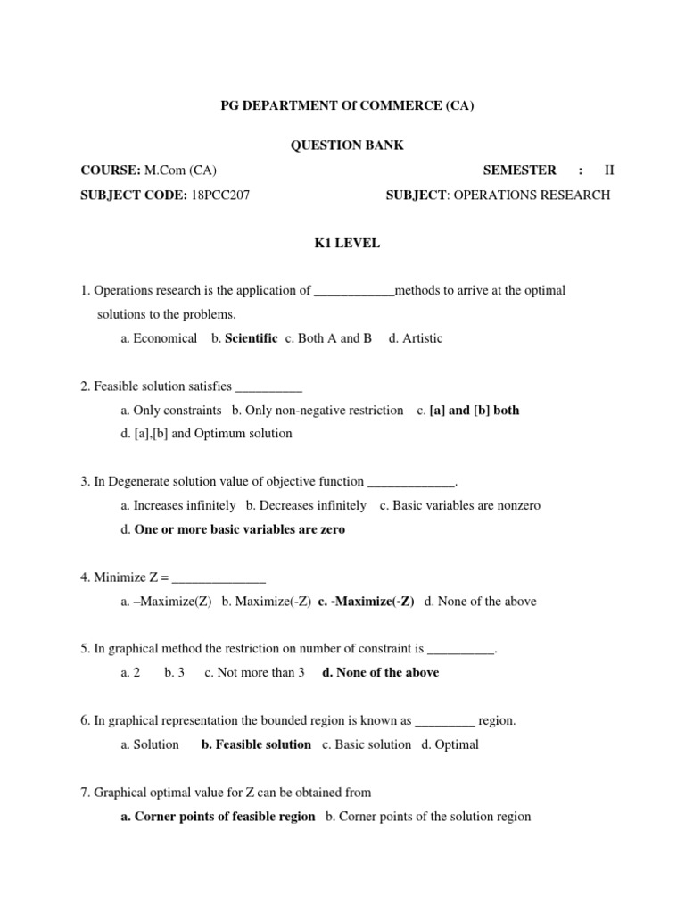 Operations Research Question Bank M.Com | PDF | Linear Programming ...