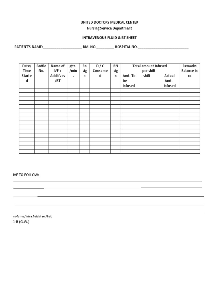 2 IV Fluid BT Sheet | PDF