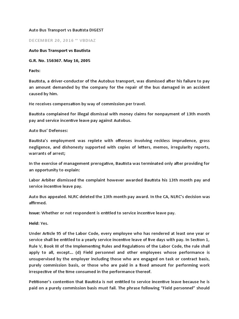 Service Incentive Leave for Drivers | PDF | Conductor (Rail) | Employment