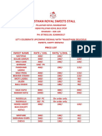 Rajasthan Royal Sweets Stall: Price List Sweet Name Rate / 1Kg. RATE/ 1/2KG. RATE/ 1/4KG