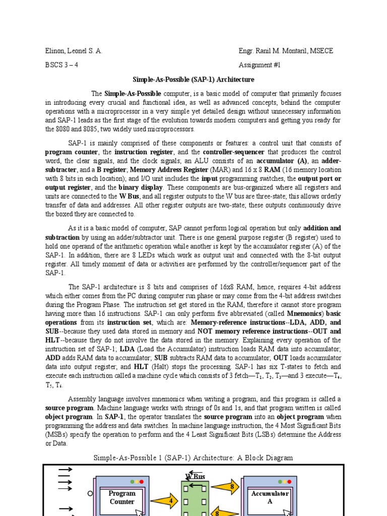 Simple-As-Possible 1 (SAP-1) Architecture: A Block Diagram | PDF ...