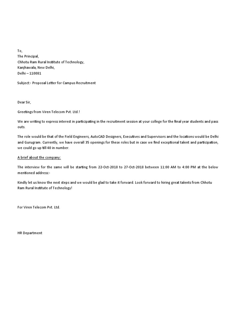 Campus Placement Proposal Letter | PDF