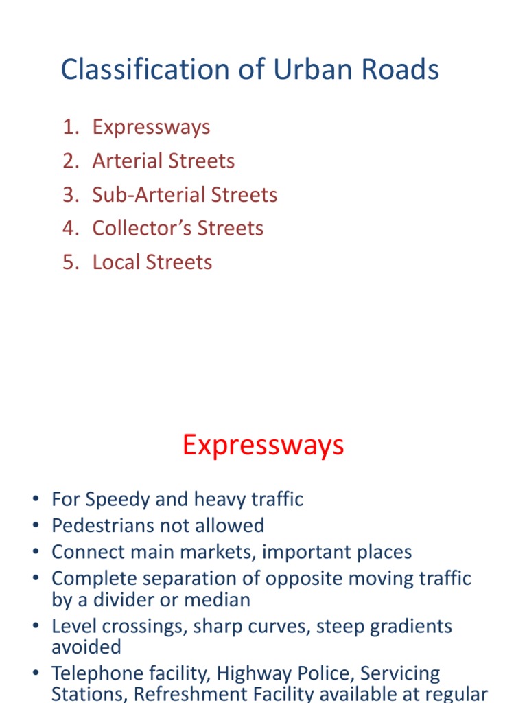 Urban Road Classification Overview | PDF | Traffic | Controlled Access ...