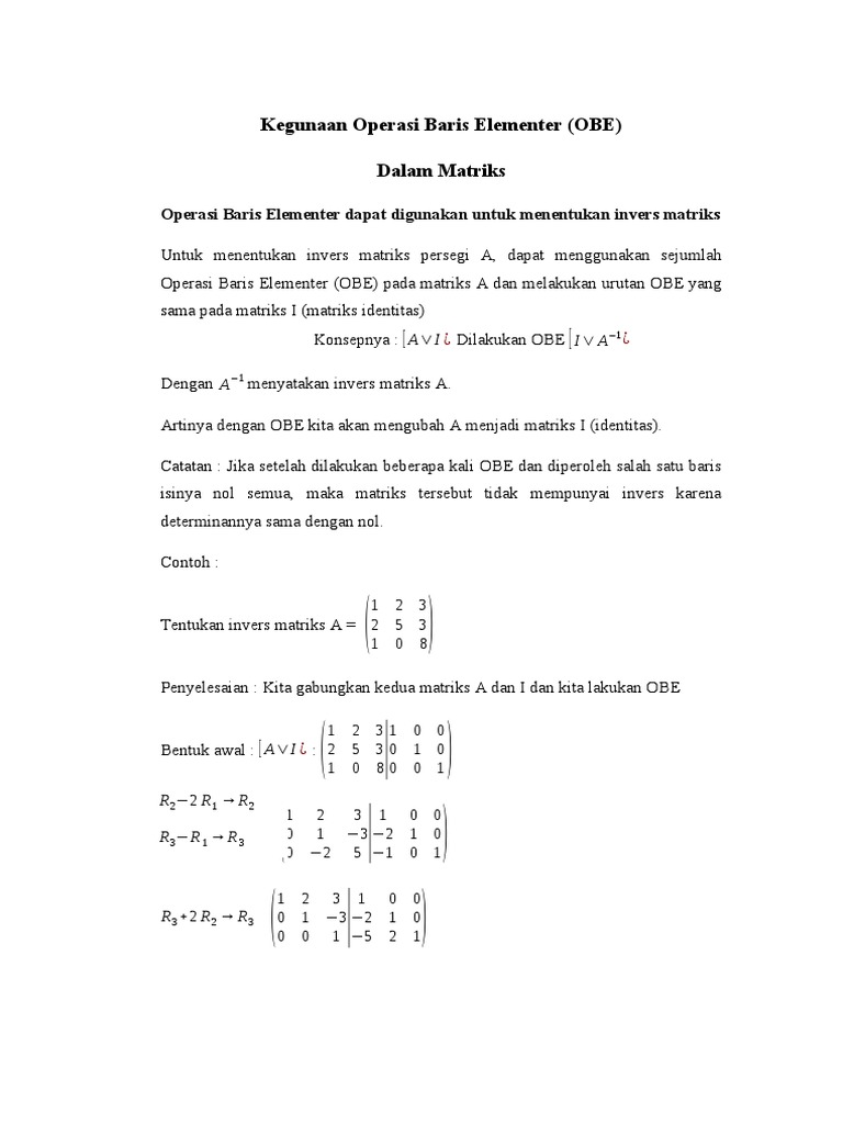 Contoh OBE dan Invers Matriks 3x3 | PDF