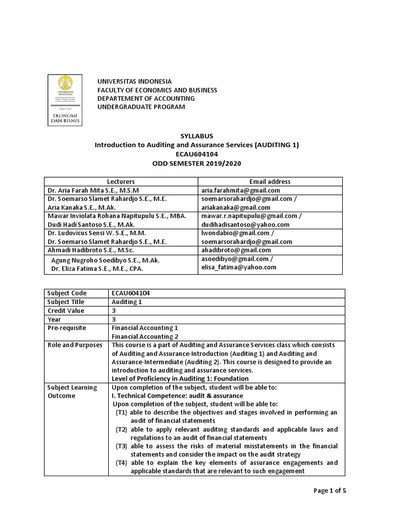 Introduction to Auditing Syllabus | PDF | Internal Control | Audit