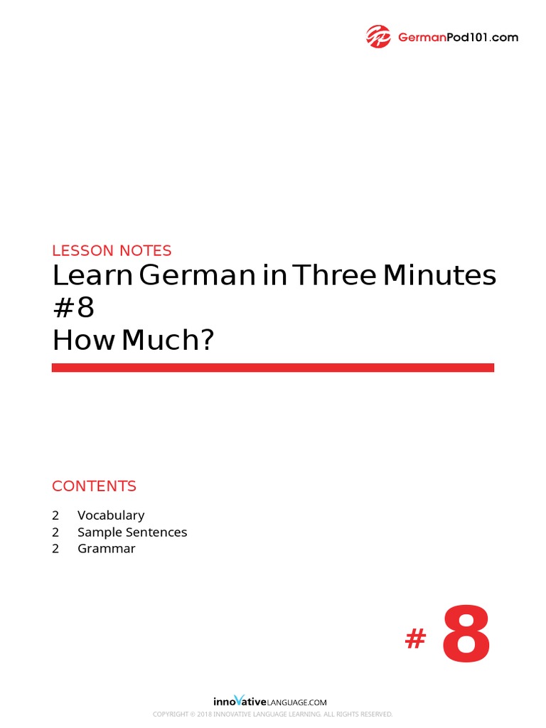 Learn German in Three Minutes #8 How Much?: Lesson Notes | PDF ...