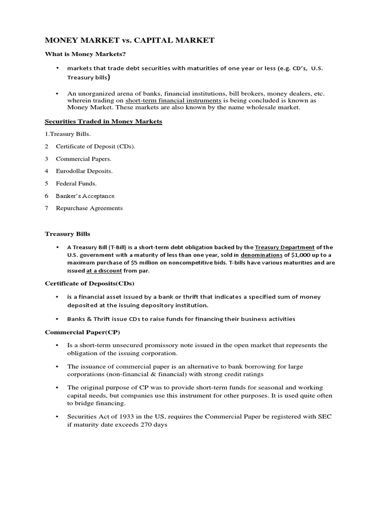 Money Market vs. Capital Market: What Is Money Markets? | PDF ...