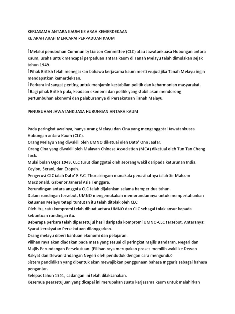 2020kerjasama Antara Kaum Ke Arah Kemerdekaan Hubungan Etnik Pdf