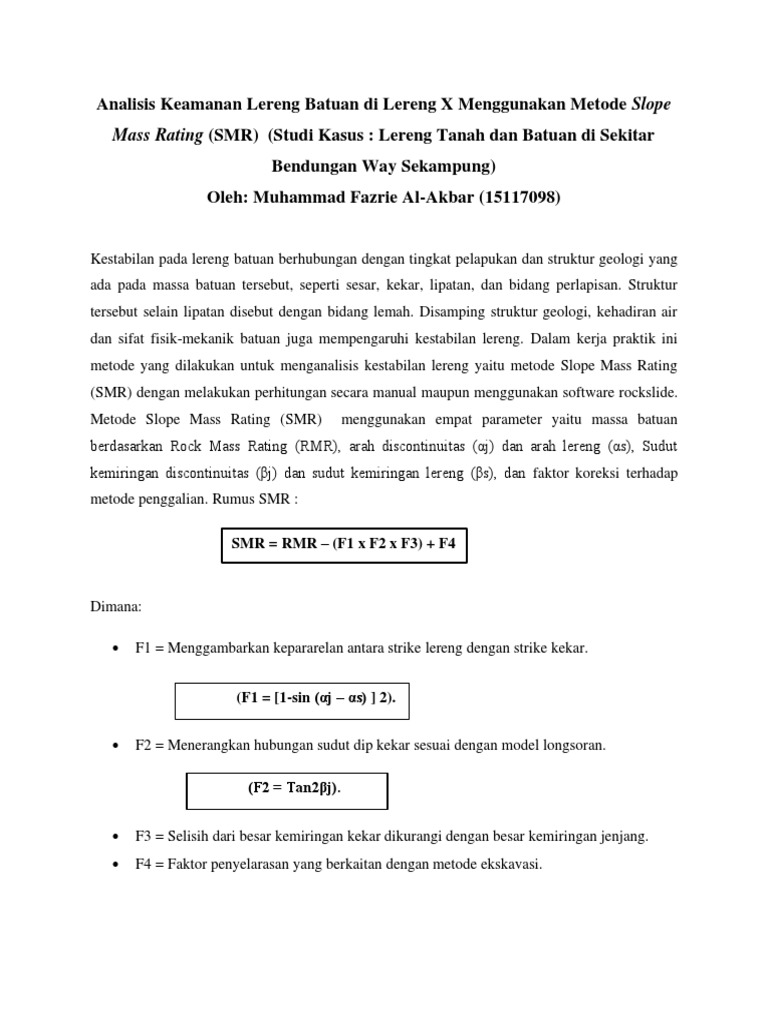 Slope Mass Rating Smr Pdf