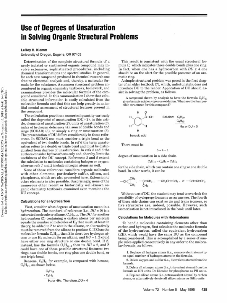 Degree of Insaturation. Download Free PDF Molecules Alkane — free download