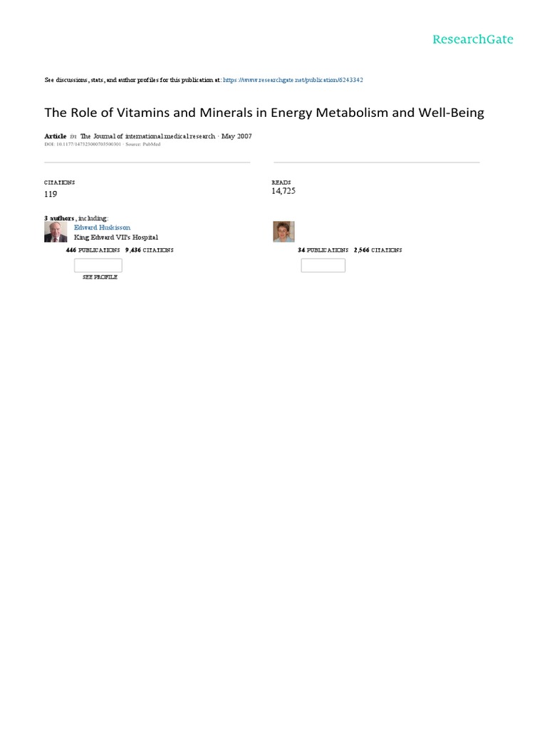 The Role of Vitamins and Minerals in Energy Metabolism and Well-Being ...