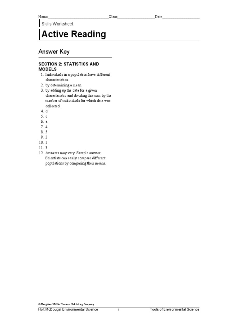 Active Reading: Answer Key | PDF | Mean | Statistics