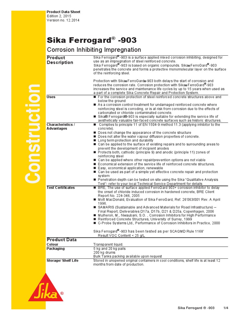 Sika Ferrogard® - 903 PDF | PDF | Corrosion | Reinforced Concrete