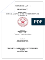 Corporate Law - I Final Draft: Critical Analysis of The Concept of Private Placements