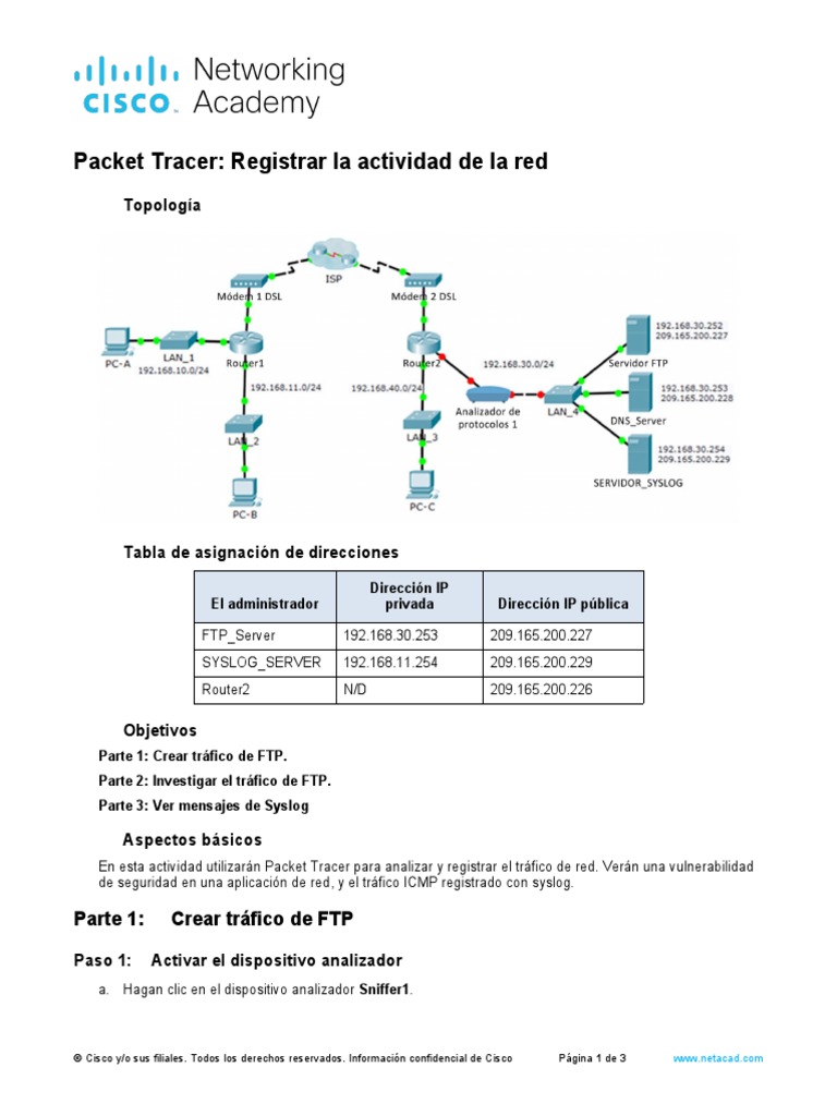 Análisis de Tráfico FTP y Syslog en Packet Tracer | PDF | Protocolo de ...