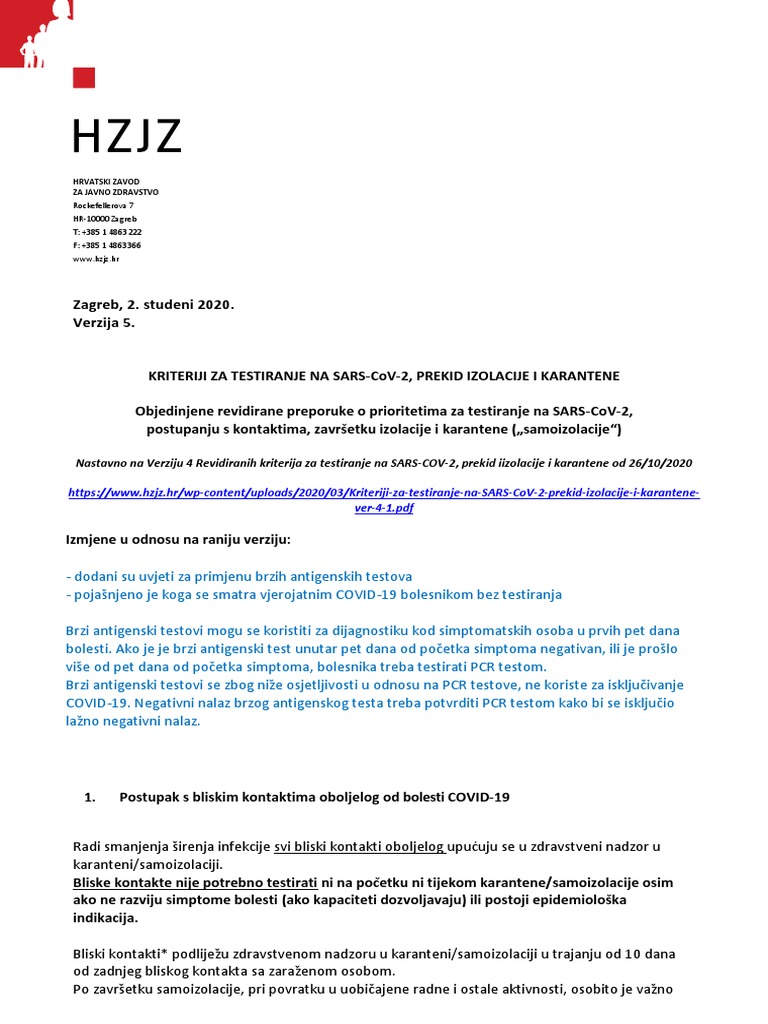 Kriteriji Za Testiranje Na Koronavirus | PDF