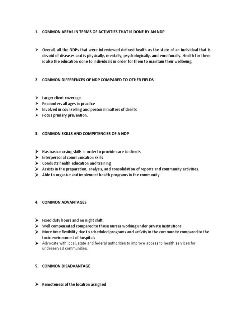 Common Areas in Terms of Activities That Is Done by An NDP | PDF