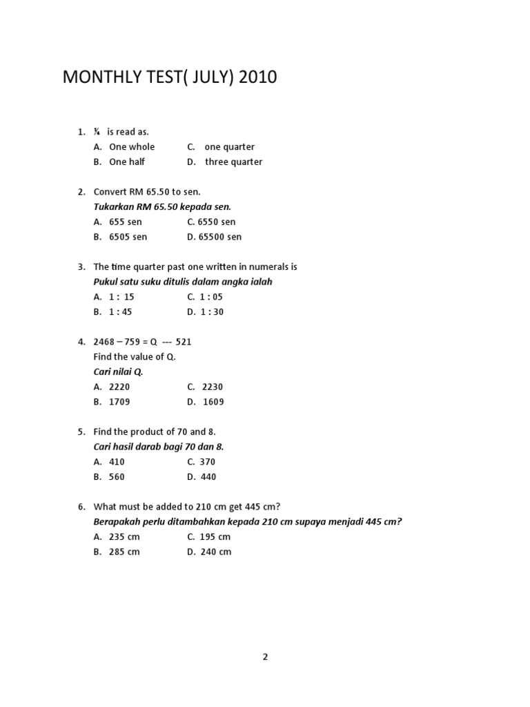 Assessment Test Monthly 1 | PDF