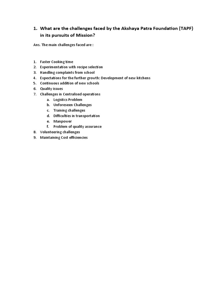 What Are The Challenges Faced by The Akshaya Patra Foundation (TAPF) in ...