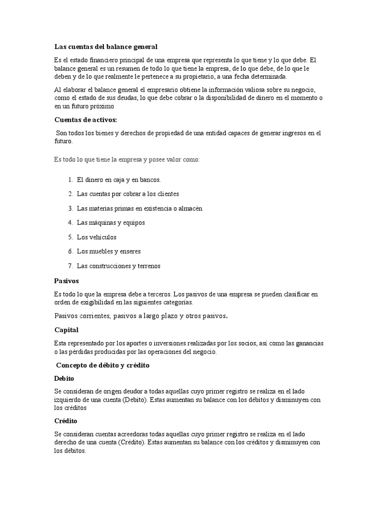 Cuentas del Balance General | PDF | Hoja de balance | Contabilidad
