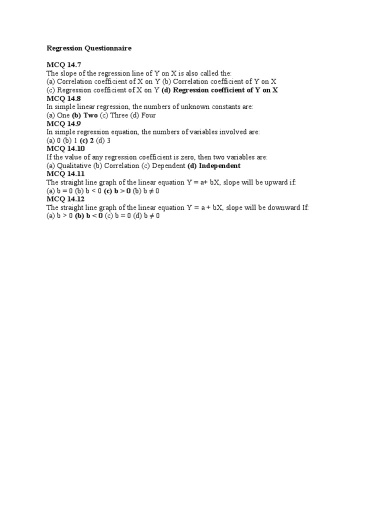 Regression Analysis MCQs and Concepts | PDF