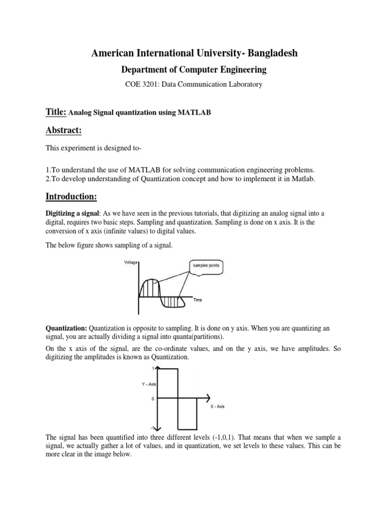 MATLAB Analog Signal Quantization | PDF | Analog To Digital Converter ...