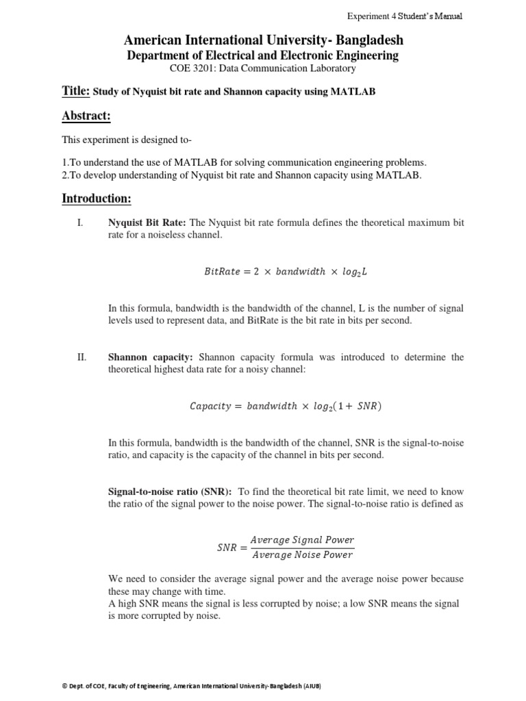 Data Communication EXP 4 Student Manual | PDF | Signal To Noise Ratio ...