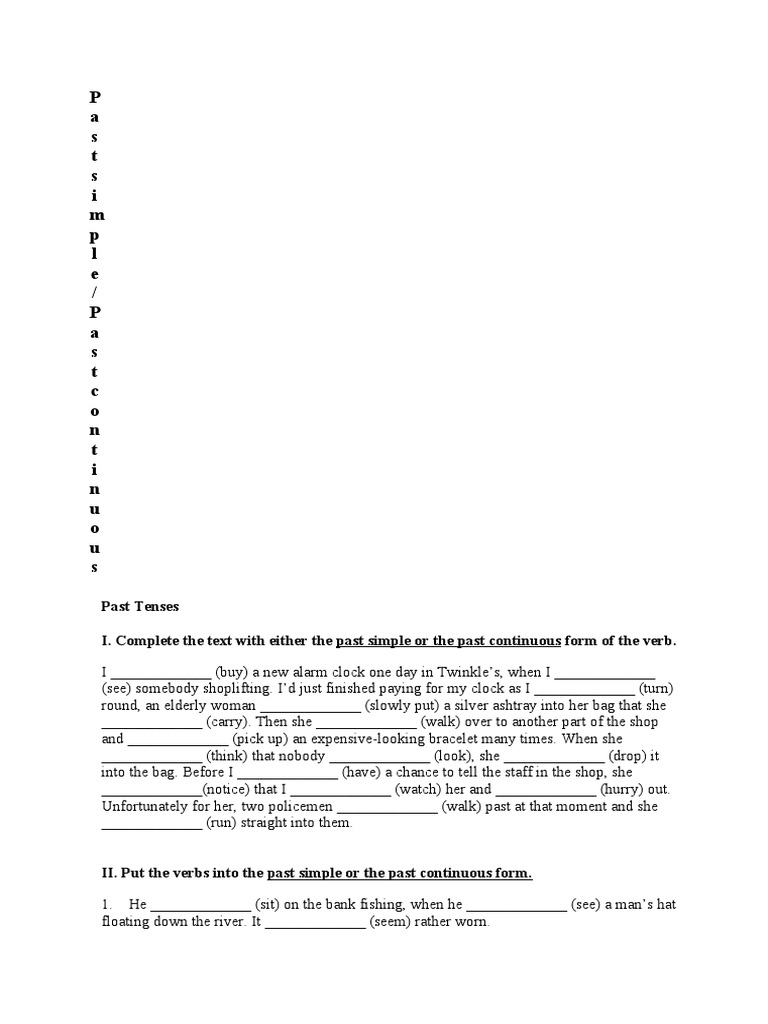 Past Simple vs. Past Continuous Exercises | PDF | Language Arts ...