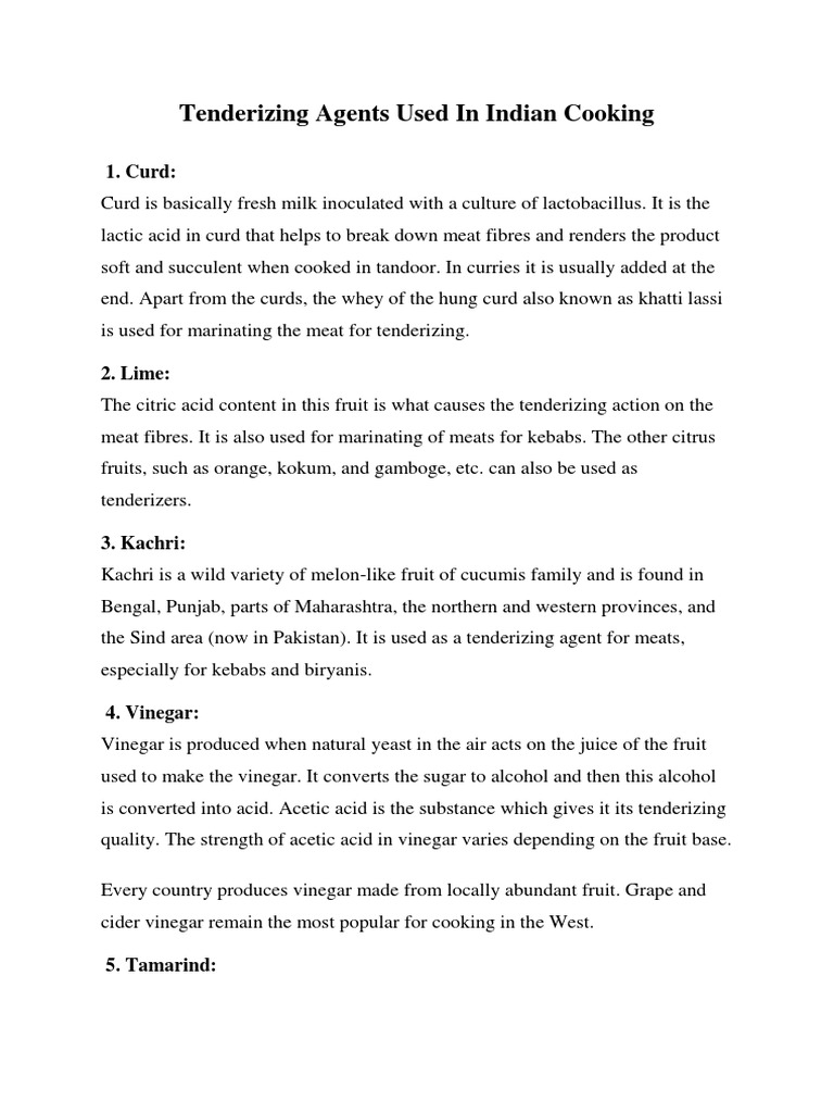 Tenderizing Agents Used in Indian Cooking PDF