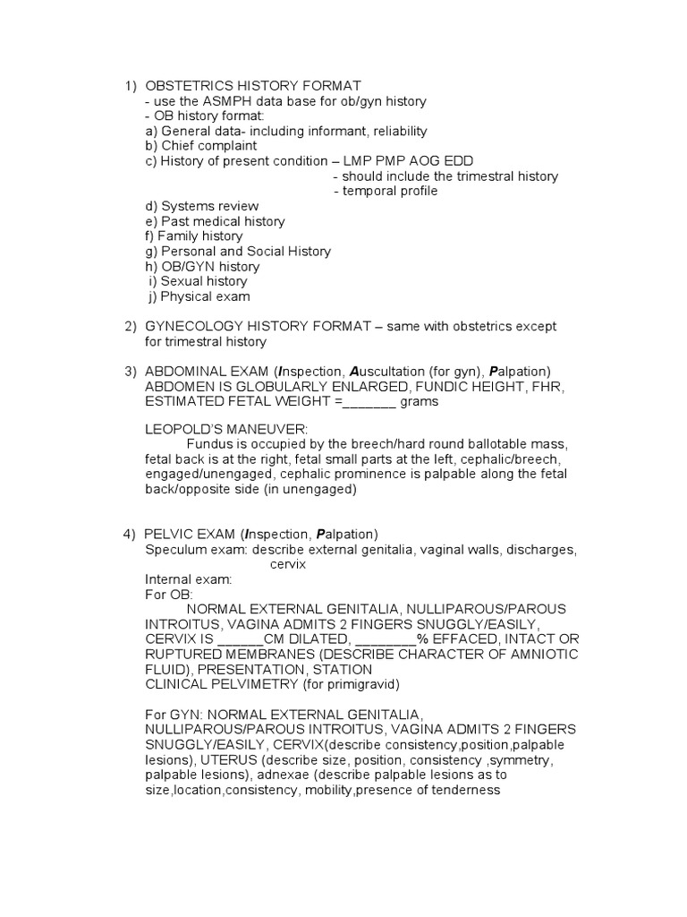 Obstetric History Taking Format Guide | PDF | Science & Mathematics
