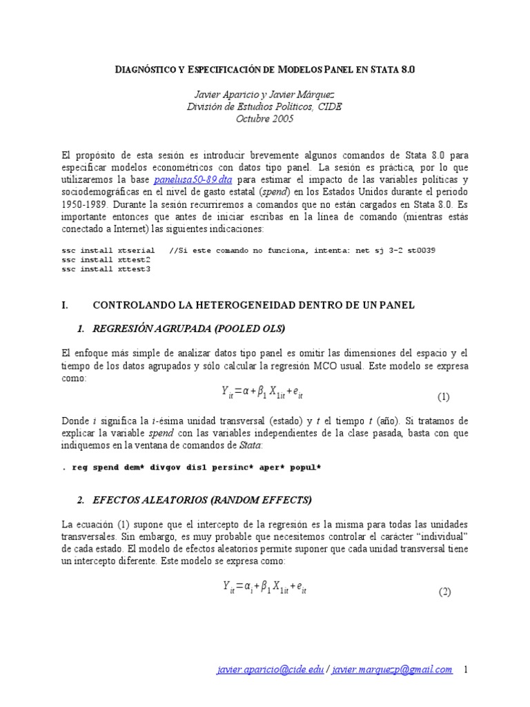 Modelos Panel en Stata: Efectos Fijos y Aleatorios | PDF | Modelo de ...