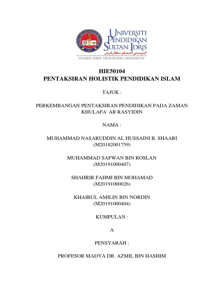 Perkembangan Pentaksiran Pendidikan Pada Zaman Khulafa Ar Rasyidin Pdf