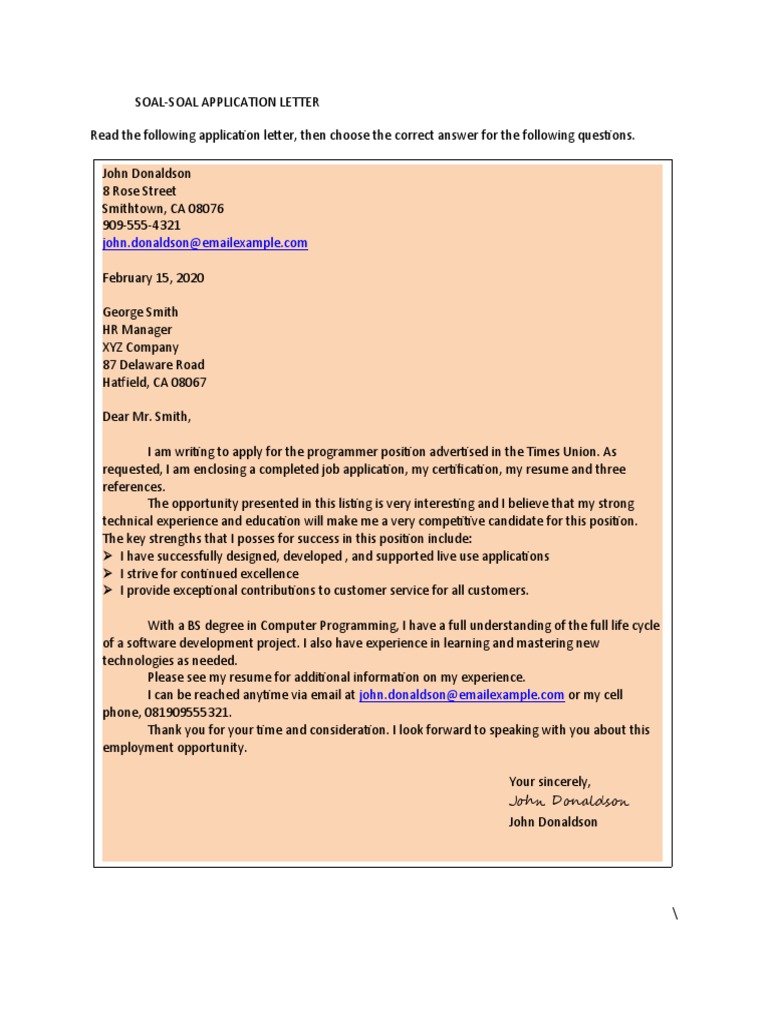 Soal Application Letter Programmer Technology Engineering