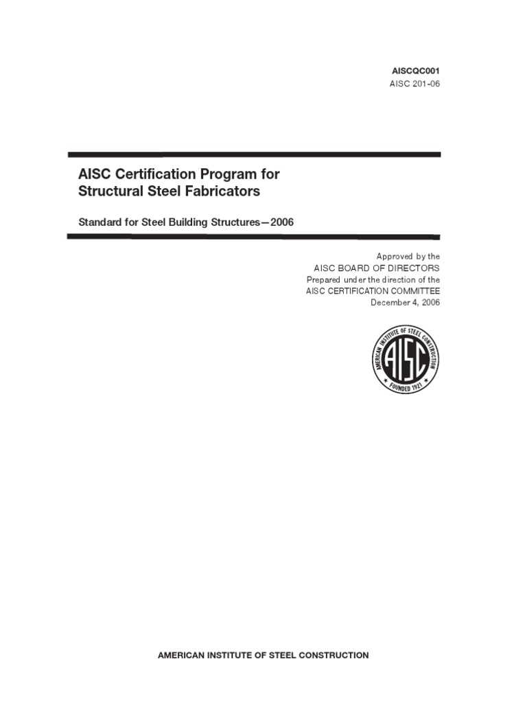 AISC Steel Fabricators Certification Standard | PDF | Specification ...