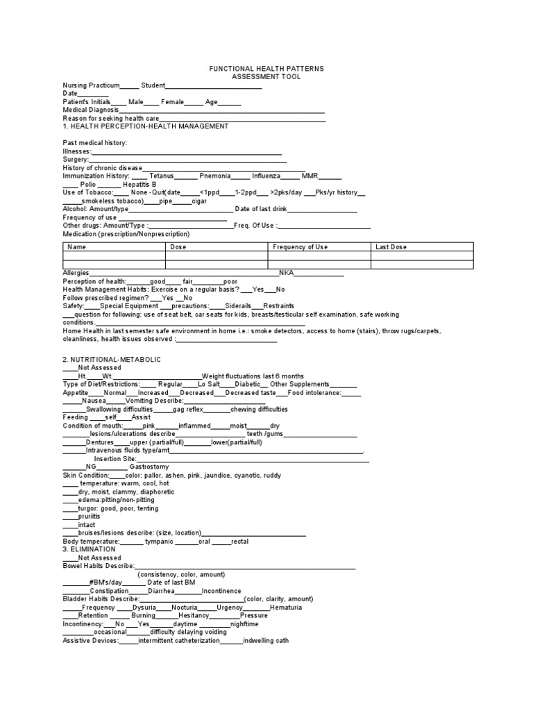 Functional Health Patterns Assessment Tool | PDF | Sleep | Diseases And ...