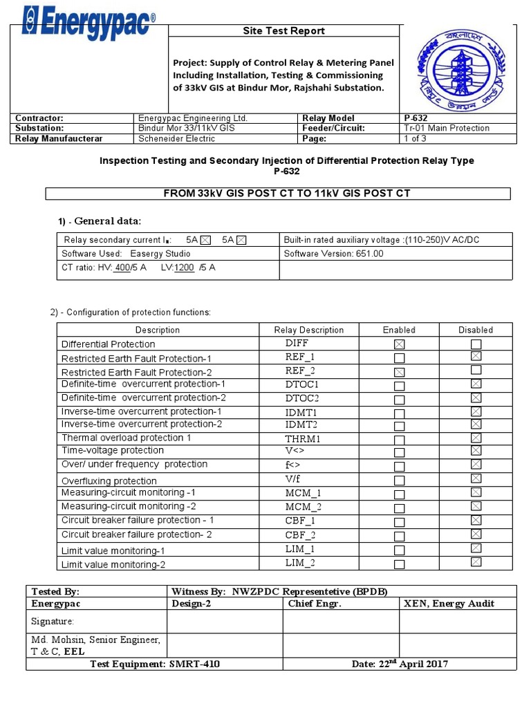 General Data:: Inspection Testing and Secondary Injection of ...