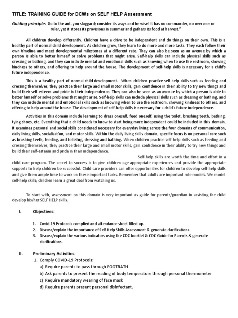 Guiding Principle:: Title: Training Guide For Dcws On Self Help ...