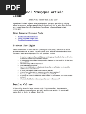 High School Newspaper Article Ideas Newspapers Communication