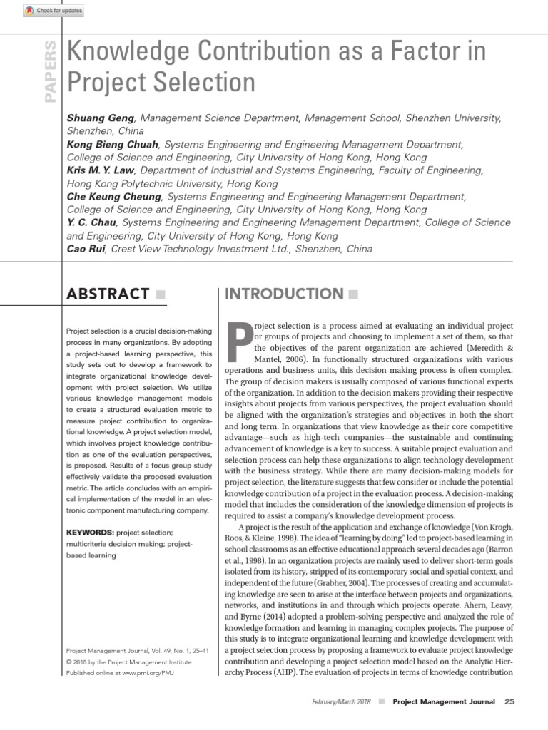 Project Selection Journal 3 PDF | PDF | Evaluation | Decision Making